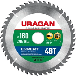 URAGAN  Expert, 160 х 20/16 мм, 48Т, пильный диск по дереву (36802-160-20-48) 36802-160-20-48_z01