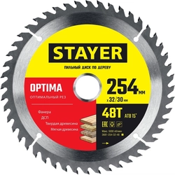 STAYER  Optima, 254 x 32/30 мм, 48Т, оптимальный рез, пильный диск по дереву (3681-254-32-48) 3681-254-32-48_z01