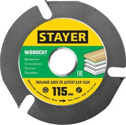 STAYER  WOODCUT, 115 х 22.2 мм, 3 резца, для УШМ, пильный диск по дереву (36854-115) 36854-115