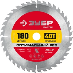 ЗУБР  Оптимальный рез, 180 x 20/16 мм, 40Т, пильный диск по дереву (36912-180-20-40) 36912-180-20-40_z01
