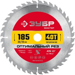 ЗУБР  Оптимальный рез, 185 x 20/16 мм, 40Т, пильный диск по дереву (36912-185-30-40) 36912-185-30-40_z01