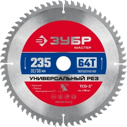 ЗУБР  Универсальный рез, 235 x 32/30 мм, 64Т, пильный диск по алюминию (36916-235-32-64) 36916-235-32-64_z01