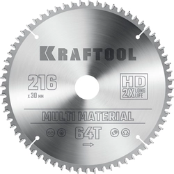 KRAFTOOL  Multi Material, 216 х 30 мм, 64Т, пильный диск по алюминию (36953-216-30) 36953-216-30
