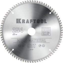 KRAFTOOL  Multi Material, 254 х 30 мм, 80Т, пильный диск по алюминию (36953-254-30) 36953-254-30