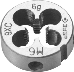 ЗУБР  М6 x 1.0 мм, сталь 9ХС, плашка круглая ручная (4-28022-06-1.0) 4-28022-06-1.0