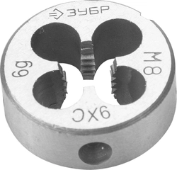 ЗУБР  М8 x 1.25 мм, сталь 9ХС, плашка круглая ручная (4-28022-08-1.25) 4-28022-08-1.25
