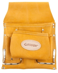 STAYER  кожаная, 2 скобы, поясная сумка для инструментов с 8 карманами, Professional (38515) 38515