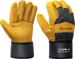 KRAFTOOL  COMBI, XL, от мех. воздействий, с доп. накладкой на ладони, комбинированные, спилковые перчатки (11310-XL) 11310-XL