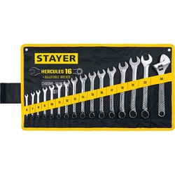 STAYER  HERCULES, 16 шт, 6 - 30 мм, набор комбинированных и разводных гаечных ключей, Professional (27092-H16) 27092-H16