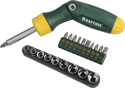 KRAFTOOL  X-Hard-21, 21 предм., с насадками, реверсивно-рычажная отвертка (26151-H21) 26151-H21