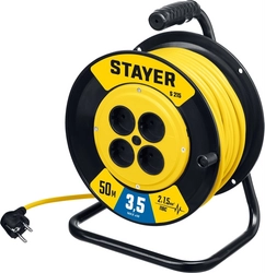 STAYER  S-215, ПВС, 2 х 1.5 мм2, 50 м, 3500 Вт, силовой удлинитель на катушке (55072-50) 55072-50