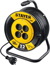 STAYER  S-207, ПВС, 2 х 0.75 мм2, 50 м, 2200 Вт, удлинитель на катушке (55073-50) 55073-50_z02