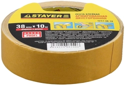 STAYER  38 мм, 10 м, на тканевой основе, двухсторонняя клейкая лента, Professional (1217-38-10) 1217-38-10
