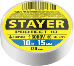 STAYER  PROTECT-10, 15 мм х 10 м, 5 000 В, белая, изолента ПВХ, Professional (12292-W) 12291-W_z01