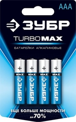 ЗУБР  TURBO-MAX, ААА х 4, 1.5 В, алкалиновая батарейка  (59203-4C) 59203-4C_z01