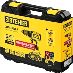 STEHER  V1, 20 В, 45 Н·м, 1 АКБ (2 А·ч), бесщеточная дрель-шуруповерт, кейс (CDB-200-1) CDB-200-1