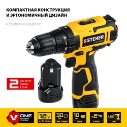 STEHER  12 В, 30 Н·м, 2 АКБ (2 А·ч), дрель-шуруповерт, кейс (CD-120-2) CD-120-2
