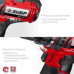 ЗУБР  С1-12, 12 В, 30 Н·м, 2 АКБ (2 А·ч), дрель-шуруповерт, кейс (ДШЛ-125-22) ДШЛ-125-22