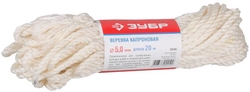ЗУБР  5 мм, 20 м, 270 кгс, 9 ктекс, капроновая веревка (50205) 50205