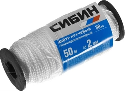 СИБИН  2 мм, 50 м, 38 кгс, крученый, катушка, полипропиленовый шнур (50529) 50529