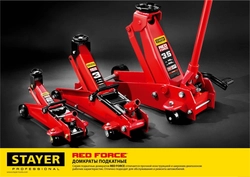 STAYER  R-33 RED FORCE, 3 т, 135 - 400 мм, подкатной домкрат с увеличенным подъемом, Professional (43154-3) 43154-3