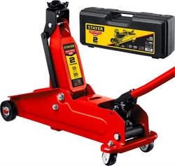STAYER  R-28 RED FORCE, в кейсе, 2 т, подкатной домкрат с увеличенным подъемом, Professional (43156-2-K) 43156-2-K