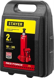 STAYER  RED FORCE, в кейсе, 2 т, 181 - 345 мм, бутылочный гидравлический домкрат, Professional (43160-2-K) 43160-2-K_z01