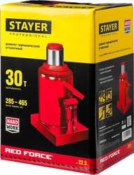 STAYER  RED FORCE, 30 т, 285 - 465 мм, бутылочный гидравлический домкрат, Professional (43160-30) 43160-30_z01