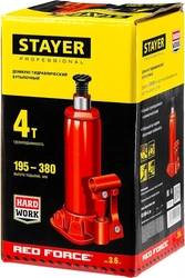 STAYER  RED FORCE, 4 т, 195 - 380 мм, бутылочный гидравлический домкрат, Professional (43160-4) 43160-4_z01