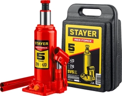 STAYER  RED FORCE, в кейсе, 5 т, 216 - 413 мм, бутылочный гидравлический домкрат, Professional (43160-5-K) 43160-5-K_z01