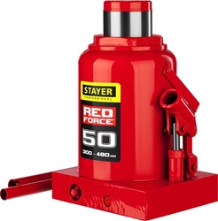 STAYER  RED FORCE, 50 т, 300 - 480 мм, бутылочный гидравлический домкрат, Professional (43160-50) 43160-50_z01