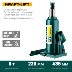 KRAFTOOL  KRAFT-LIFT, 6 т, 216 - 413 мм, бутылочный гидравлический домкрат (43462-6) 43462-6_z01