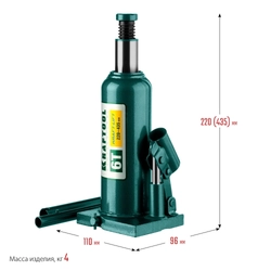 KRAFTOOL  KRAFT-LIFT, 6 т, 216 - 413 мм, бутылочный гидравлический домкрат (43462-6) 43462-6_z01