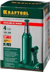 KRAFTOOL  DOUBLE RAM, 4 т, 170 - 420 мм, с увеличенным подъемом, двухштоковый бутылочный домкрат  (43463-4) 43463-4