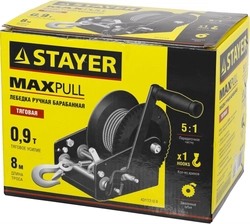 STAYER  MAXPull, 0.9 т, 8 м, ручная барабанная тросовая лебедка (43112-0.9) 43112-0.9