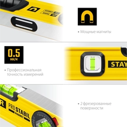 STAYER  PRO STABIL, 600 400 мм, усиленный профиль, магнитный уровень с поворотным глазком, Professional (3480-060) 3480-060