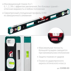 KRAFTOOL  A-RATE CONTROL, 800 мм, точность 0.3 мм/м, с зеркальным глазком, сверхпрочный магнитный уровень (34988-80) 34988-80