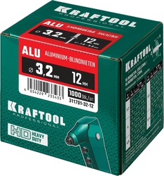 KRAFTOOL  Alu (Al5052), 3.2 x 12 мм, 1000 шт, алюминиевые заклепки (311701-32-12) 311701-32-12