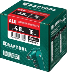 KRAFTOOL  Alu (Al5052), 4.8 x 16 мм, 500 шт, алюминиевые заклепки (311701-48-16) 311701-48-16