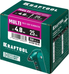 KRAFTOOL  Multi (Al5052), 4.8 x 25 мм, 250 шт, многозажимные алюминиевые заклепки (311702-48-25) 311702-48-25