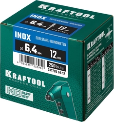 KRAFTOOL  Inox, 6.4 x 12 мм, 250 шт, нержавеющие заклепки (311705-64-12) 311705-64-12
