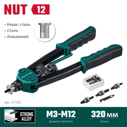 KRAFTOOL  NUT-12, М3 - М12, резьбовой двуручный заклепочник в кейсе (31183) 31183