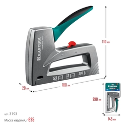 KRAFTOOL  GRAND-53, тип 53 (A/10/JT21) 23GA (6 - 16 мм)/13/300, алюминиевый рессорный степлер (3193) 3193