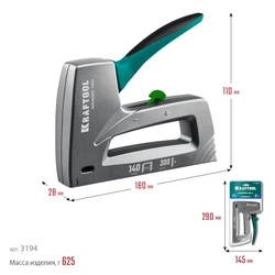 KRAFTOOL  GRAND-140, тип 140 (G/11/57) 20GA (6 - 14 мм)/300 (16), алюминиевый рессорный степлер (3194) 3194