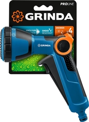 GRINDA  X-S, с регулятором напора, душевой, 4 режима, курок спереди, двухкомпонентный, поливочный пистолет, PROLine (429165) 429165