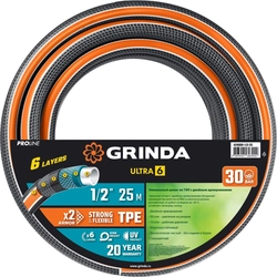 GRINDA  ULTRA 6, 1/2″, 25 м, 30 атм, шестислойный, двойное армирование, поливочный шланг, PROLine (429009-1/2-25) 429009-1/2-25