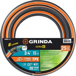GRINDA  ULTRA 6, 3/4″, 15 м, 25 атм, шестислойный, двойное армирование, поливочный шланг, PROLine (429009-3/4-15 429009-3/4-15