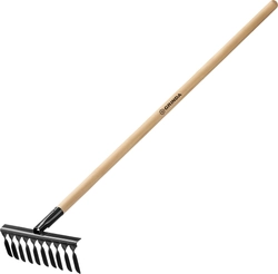 GRINDA  GS-10 WOOD, 320 х 95 х 1300 мм, 10 витых зубцов, углеродистая сталь, антикор. покрытие, черенок дерев. высш. сорт, садовые грабли (39581-10) 39581-10