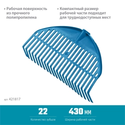 GRINDA   PL-22, 430 х 40 х 210 мм, 22 зубца, ударопрочный пластик, грабли веерные пластиковые, PROLineе (421817) 421817