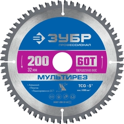 ЗУБР Мультирез, 200 x 32 мм, 60Т, пильный диск по алюминию, Профессионал (36907-200-32-60) zb  36907-200-32-60_z01